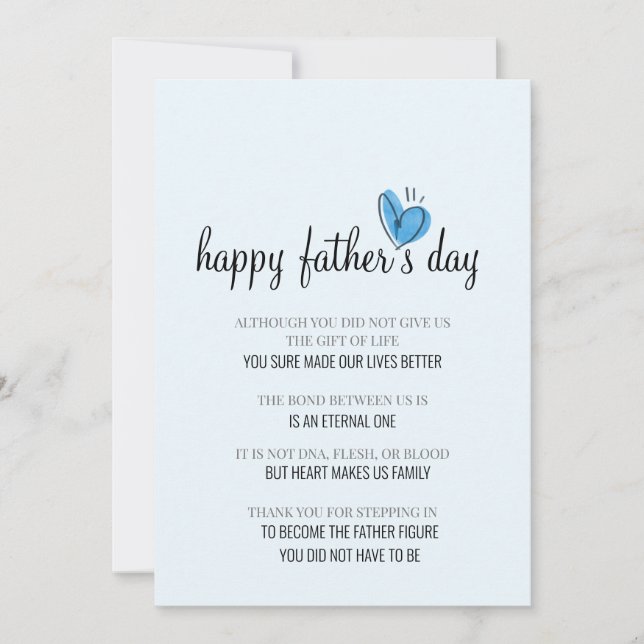 Till styvpappa enkel blå hjärta fadersdagskort julkort (Framsida)
