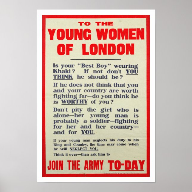 Till Unga kvinnor i London poster rekryteringen. (Framsidan)