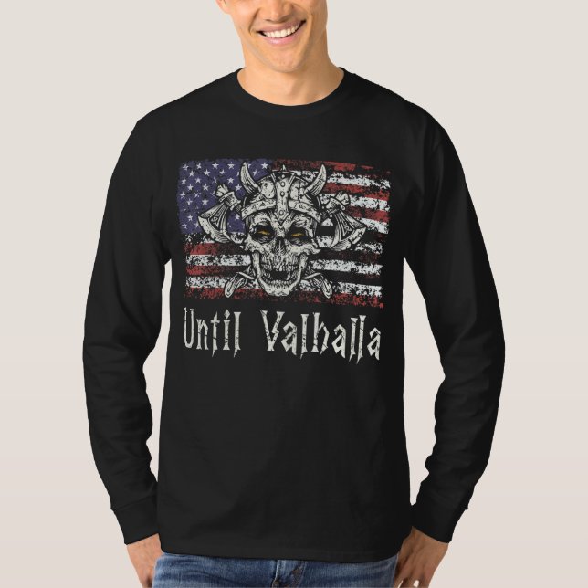 Till Valhalla Viking USA flagga Til Valhalla Retro T Shirt (Framsida)