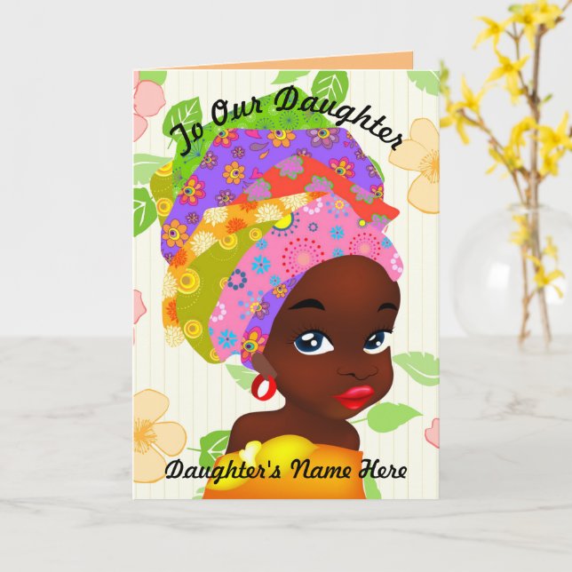 Till vår dotter African Girl Anpassade Birthday Kort (Gul blomma)