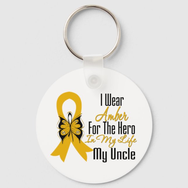 Tillägg Cancer Ribbon Hero Min farbror Nyckelring (Framsida)