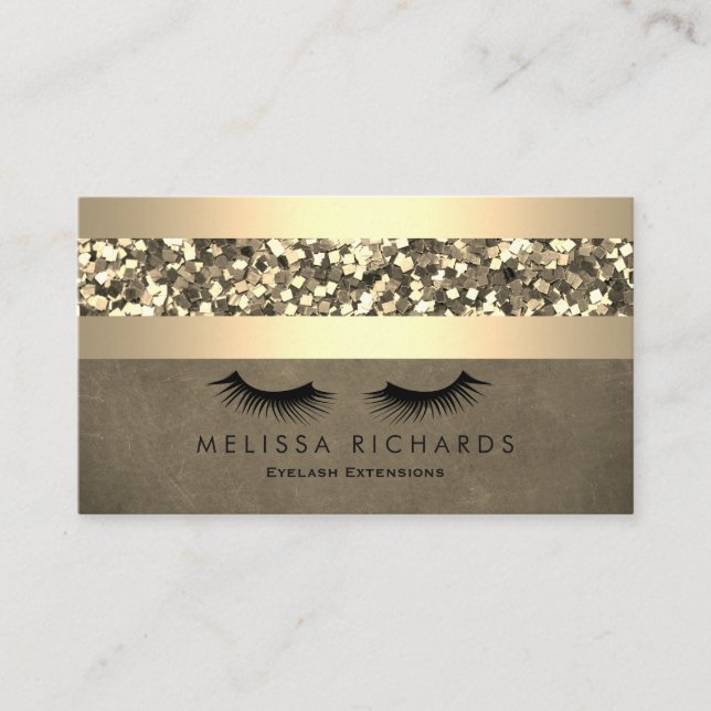 Tillägg för guld & Sequin Makeup Artist Eyelash Visitkort (Framsida)
