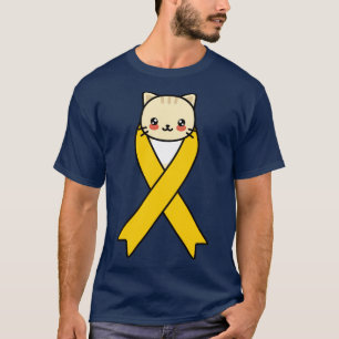 Tillägg Medvetenhet om cancer Kawaii Cat Amber Rib T Shirt
