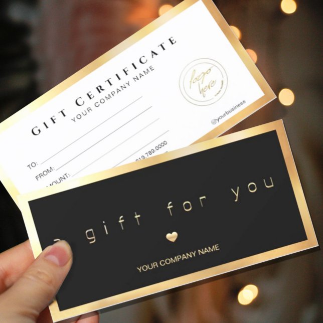 Tilläggscertifikat för svart och Guld, Modern Logo (#zazzlemade #giftcardgold #addyourlogo #goldlogo #goldframe #goldcard #holidaygift #cusomercard)