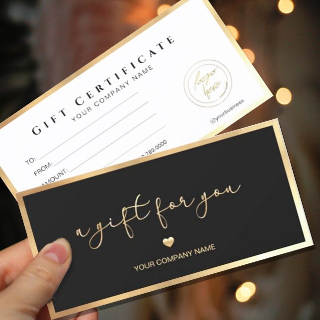 Tilläggscertifikat för svart och Guld, Modern Logo (#giftcertificate #goldframegiftcard #giftcard #Christmas #holiday #newyear #caligraphic #goldfoil )