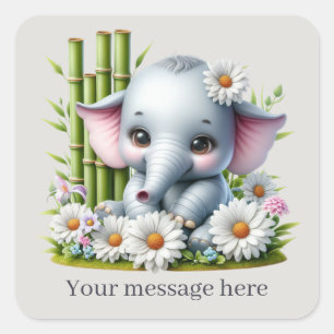 Tilläggsmeddelande för Cute flicka-elefant Fyrkantigt Klistermärke