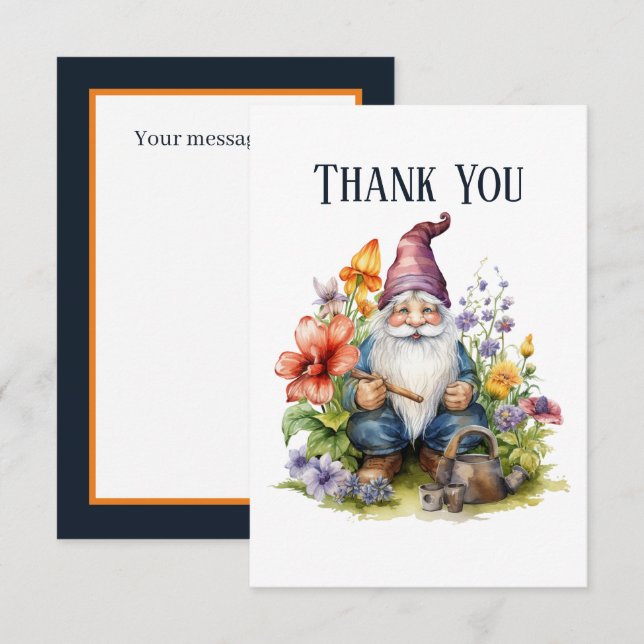 Tilläggsmeddelande för Cute Gnome Tack Kort (Fram/baksida)
