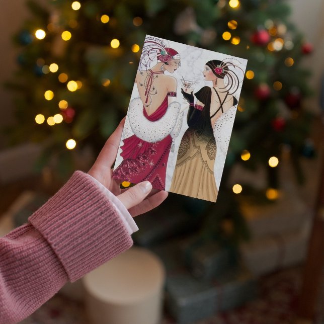 Tilläggsmeddelande för Cute Jul Art deco dam Helgkort (Skapare uppladdad)