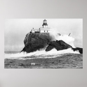 Tillamook Oregon fyr nära sjösida, ELLER Poster