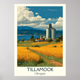 Tillamook Oregon Vintage Farmland Lighthouse Art Poster