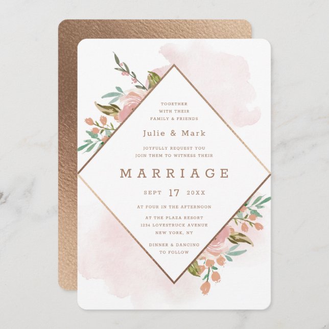 Tillåt Ro Vintage Blommigt Diamond Ram Bröllop Inbjudningar (Fram/baksida)