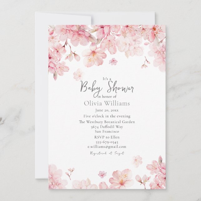 Tillåt Rosa Cherry Blommar Flowers Baby Shower Inbjudningar (Framsida)