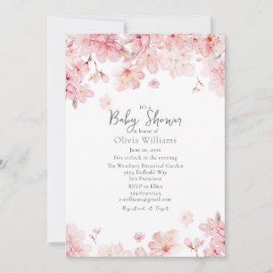 Tillåt Rosa Cherry Blommar Flowers Baby Shower Inbjudningar