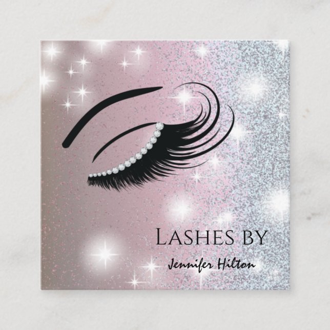 Tillåt silver diamantlash makeup öga fyrkantigt visitkort (Framsida)