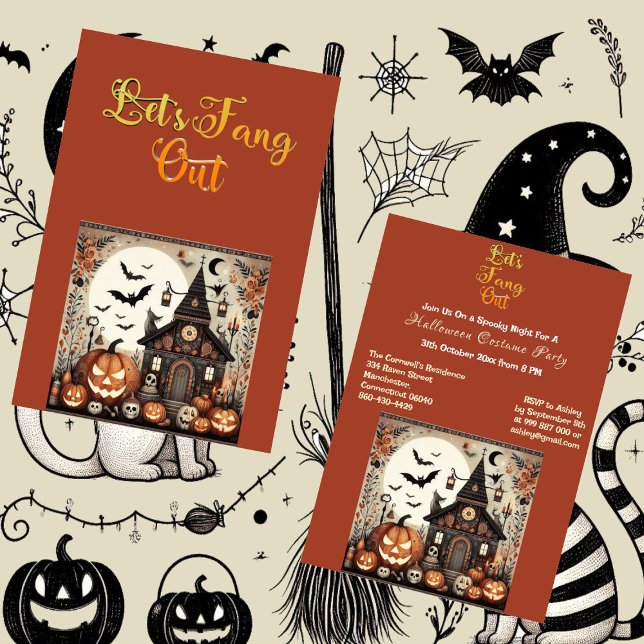 Tillåt utmatning av skript Scary Halloween Costume Inbjudningar (Lets Fang Out Script Scary Halloween Costume Party Invitation)