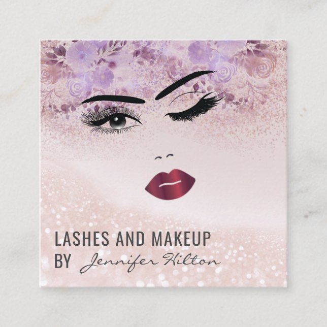 Tillåta modern blommigt sensuell flicka ansikte fyrkantigt visitkort (Framsida)