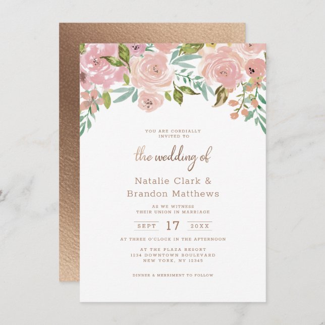 Tillåta Ro Vintage Dusty Rosa Blommigt Bröllop Inbjudningar (Fram/baksida)