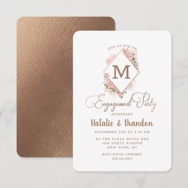 Tillåta Ro Vintage Monogram-Förlovningsfest Inbjudningar (Fram/baksida)