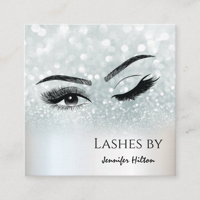 Tillåta silver glitterpill i öga fyrkantigt visitkort (Framsida)