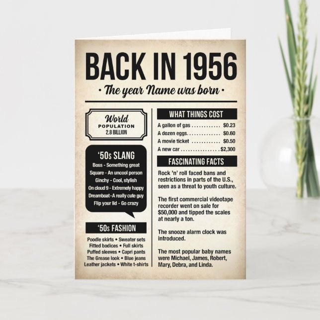 Tillbaka 1956, 70-årspresentkort, Anpassat namn Kort (Framsida)