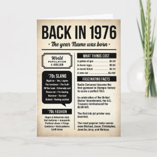 Tillbaka 1976, 50-årsdag Roliga Fakta Kort