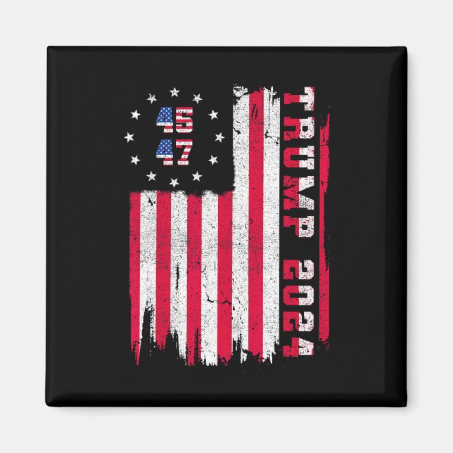 Tillbaka) 45 47 Trump 2024 American Flagga Magnet (Framsidan)