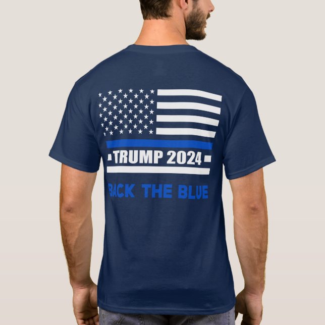 Tillbaka den blå trumpen 2024 tunna blå flagga t shirt (Baksida)