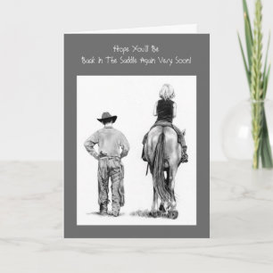 "Tillbaka in i sadeln". Cowboy, Pencil Art Kort