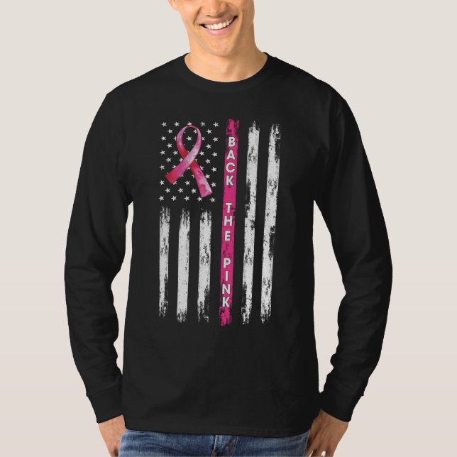 Tillbaka Medvetenhet om bröstcancer vid Rosa Flagg T Shirt (Framsida)