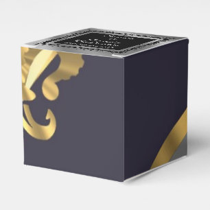 Tillbaka, silver guld fleur de lys bröllop presentaskar