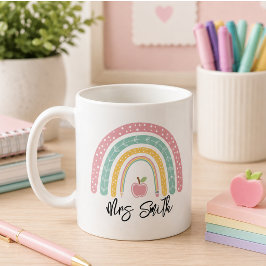 tillbaka Skola Regnbåge Lärare Liv Kaffemugg