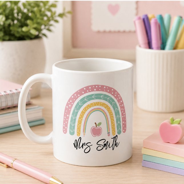 tillbaka Skola Regnbåge Lärare Liv Kaffemugg (back School Rainbow Teacher Life Coffee Mug)