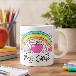 tillbaka Skola Regnbåge Lärare Liv Kaffemugg