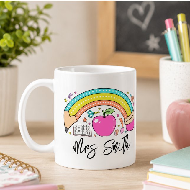 tillbaka Skola Regnbåge Lärare Liv Kaffemugg (back School Rainbow Teacher Life Coffee Mug)