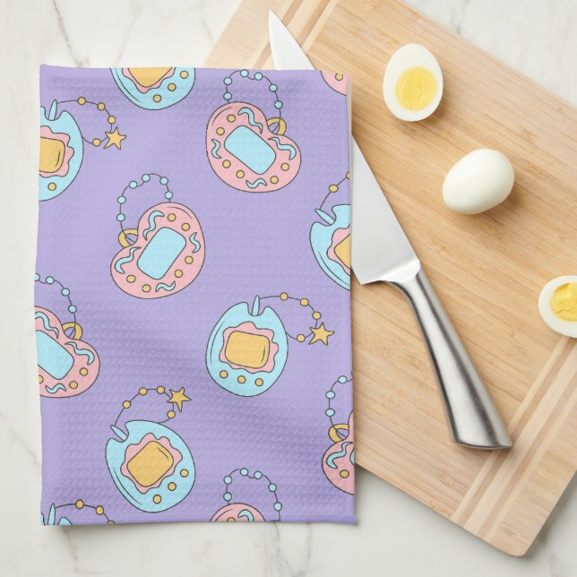 Tillbaka till 90-talet - färgstarkt Y2K Tamagotchi Kökshandduk (Vikt i Fjärdedel)