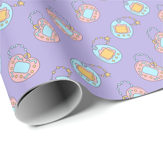 Tillbaka till 90-talet - färgstarkt Y2K Tamagotchi Presentpapper (Rullad Hörn)