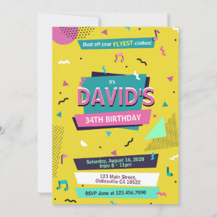 Tillbaka till 90-talet Memphis Stil Birthday Inbju Inbjudningar