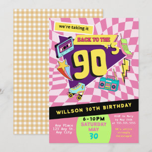 Tillbaka till 90-talet Modern Retro Neon 30års föd Inbjudningar