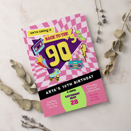 Tillbaka till 90-talet Modern Retro Neon 30års föd Inbjudningar