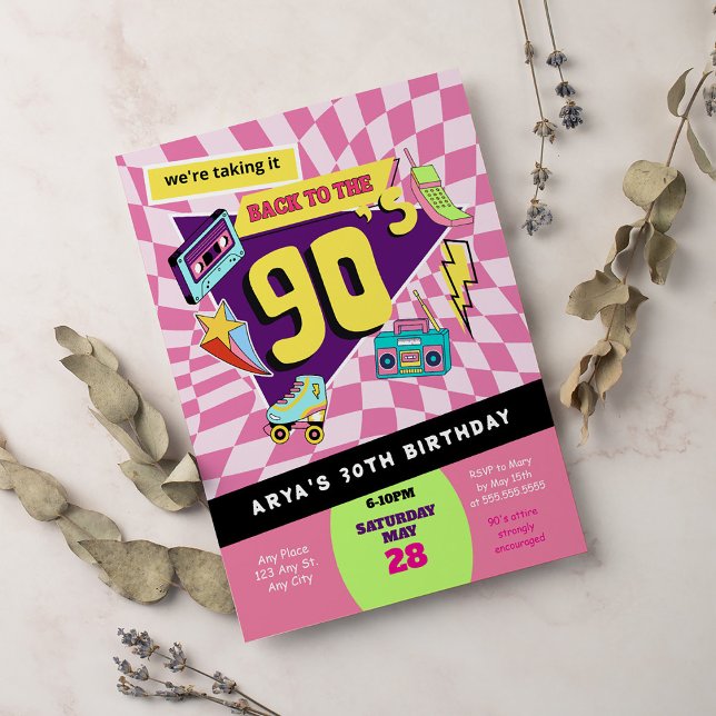Tillbaka till 90-talet Modern Retro Neon 30års föd Inbjudningar (Skapare uppladdad)