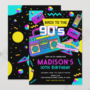 Tillbaka till 90-talet Modern Retro Neon Födelseda Inbjudningar