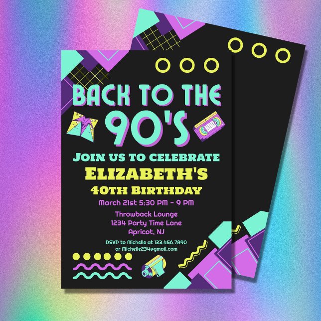 Tillbaka till 90-talets födelsedag inbjudningar (Have a fun 90s themed Birthday party with this rad "Back to the 90s" invitation)