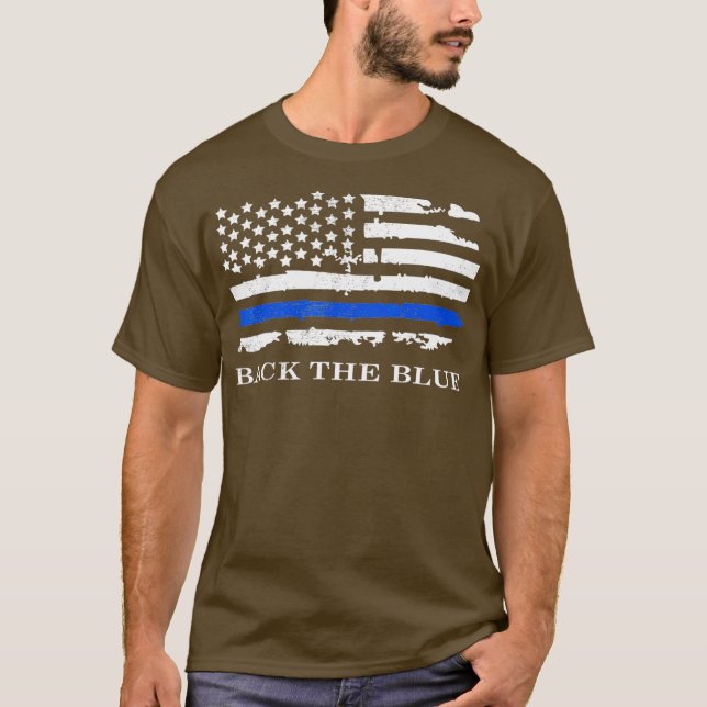Tillbaka till Blue American Flagga Police Support  T Shirt (Framsida)