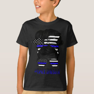 Tillbaka till Blue Messy Bun Thin Blue Line Police T Shirt