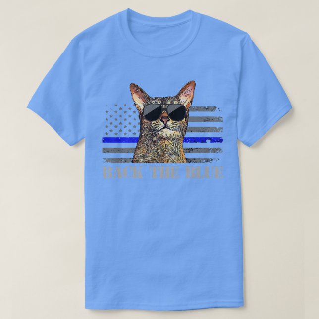 Tillbaka till Blue Police Cat Thin Blue Line Ameri T Shirt (Design framsida)