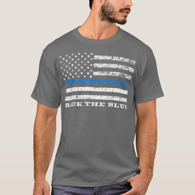 Tillbaka till Blue Thin Blue Line American Flagga T Shirt (Framsida)