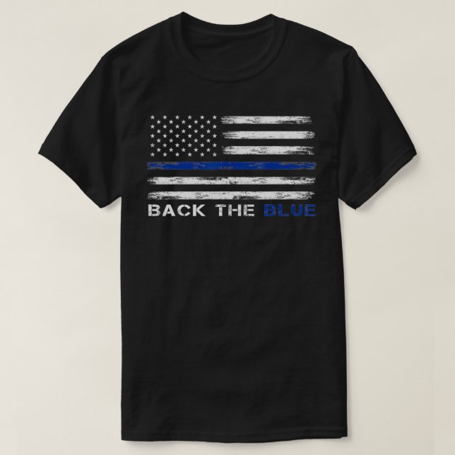 Tillbaka till Blue Thin Blue Line American Flagga  T Shirt (Design framsida)