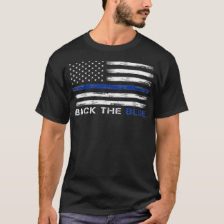 Tillbaka till Blue Thin Blue Line American Flagga  T Shirt