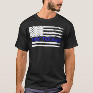 Tillbaka till Blue USA flagga för Unisex polis T Shirt