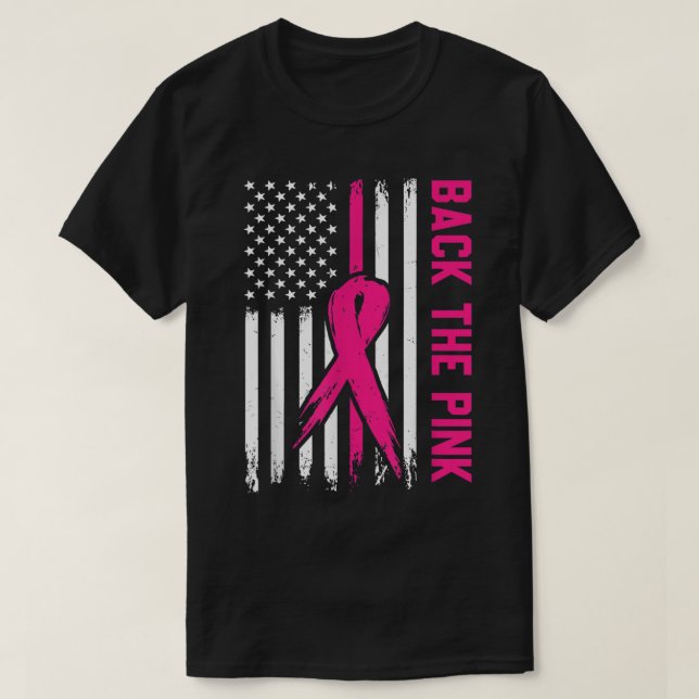 Tillbaka till den Rosa amerikanska Flagga Ribbon B T Shirt (Design framsida)